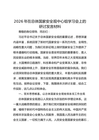 2026年在总体国家安全观中心组学习会上的研讨发言材料
