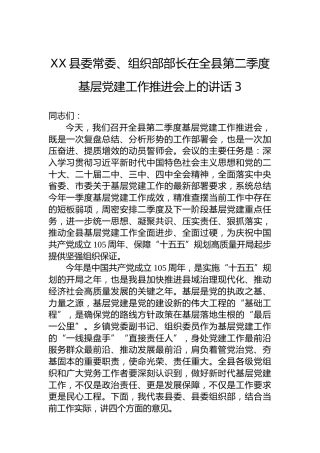 XX县委常委、组织部部长在全县第二季度基层党建工作推进会上的讲话-3