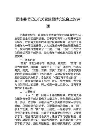 团市委书记在机关党建品牌交流会上的讲话