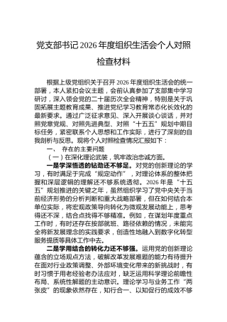 党支部书记2026年度组织生活会个人对照检查材料