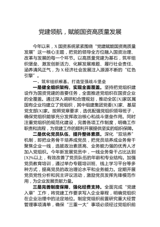 党建领航，赋能国资高质量发展