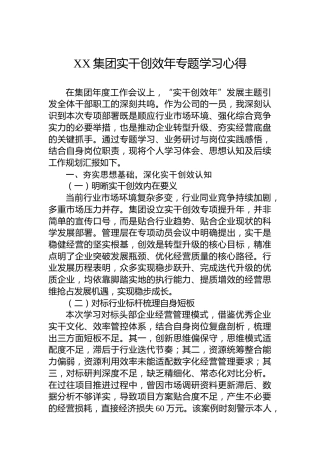 XX集团实干创效年专题学习心得