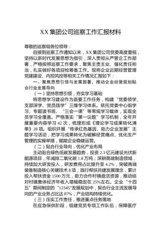 XX集团公司巡察工作汇报材料