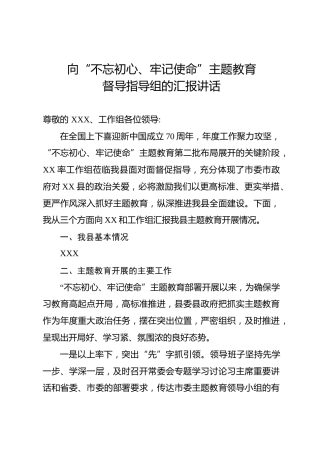向主题教育督导指导组的汇报讲话（1900字）