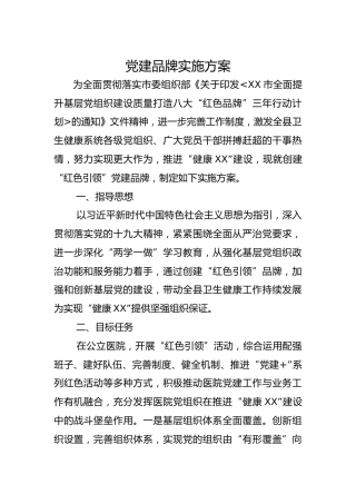 党建品牌实施方案（3800字卫生系统）
