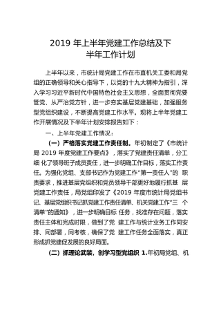 2019年上半年党建工作总结及下半年工作计划