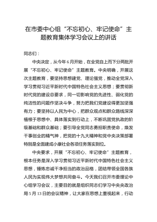 中心组不忘初心牢记使命主题教育学习会讲话