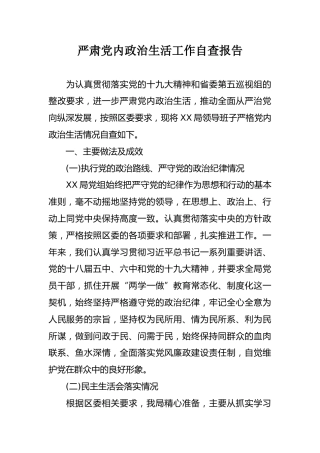 严肃党内政治生活工作自查报告