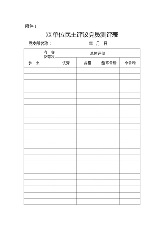 民主评议党员4个表