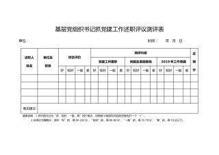 基层党组织书记抓党建工作述职评议测评表