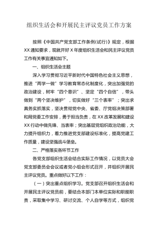 组织生活会和开展民主评议党员工作方案