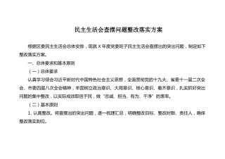 生活会查摆问题整改落实方案（附分工表）