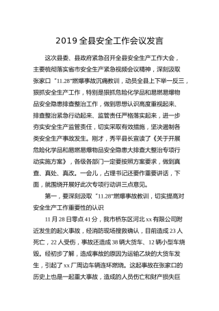 2019全县安全工作会议发言