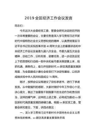 2019全区经济工作会议发言