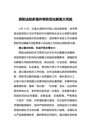 资阳法院多措并举防范化解重大风险