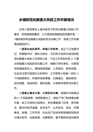 乡镇防范化解重大风险工作开展情况