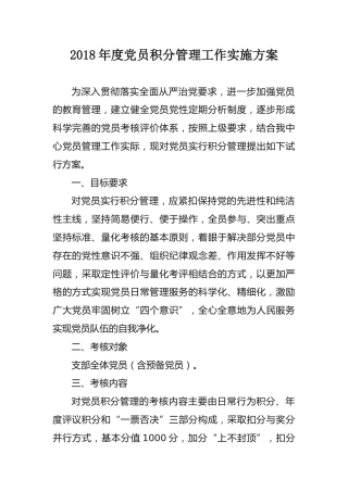 2018年度党员积分管理工作实施方案（附登记表）