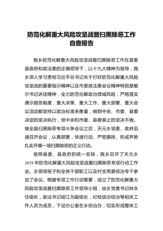 防范化解重大风险攻坚战暨扫黑除恶工作自查报告