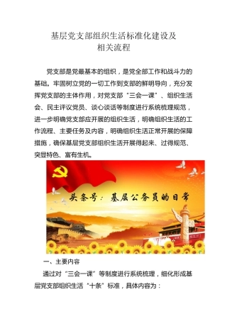 基层党支部组织生活标准化建设及相关流程