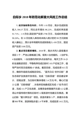 白际乡2018年防范化解重大风险工作总结