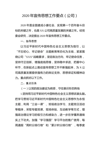 2020年宣传思想工作要点（公司版2300字）