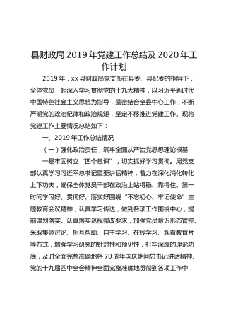 2019年党建工作总结及2020年工作计划（财政）