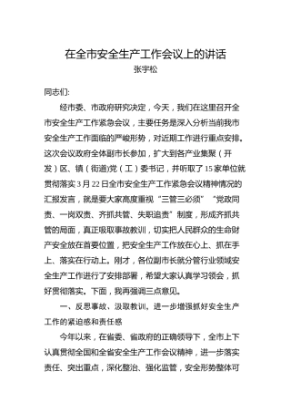 张宇松：在全市安全生产工作会议上的讲话