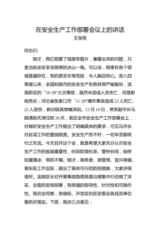 王宝雨：在安全生产工作部署会议上的讲话