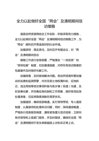 全力以赴做好全国“两会”及清明期间信访维稳