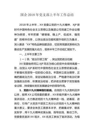 国企2018年党支部上半年工作总结