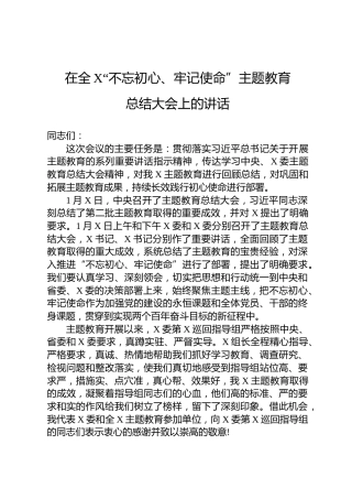 主题教育总结大会上的讲话（1万字）