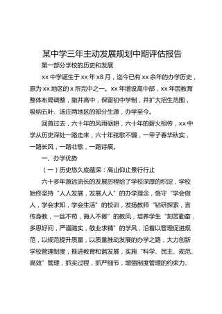 中学三年主动发展规划中期评估报告