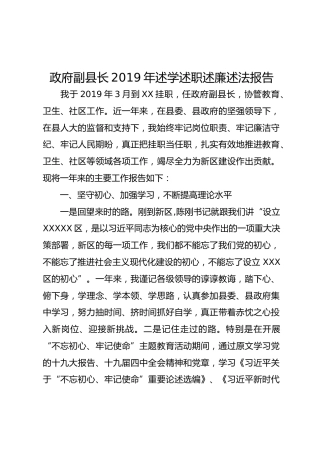 政府副县长2019年述学述职述廉述法报告