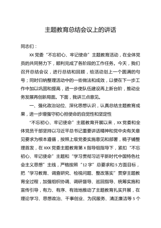 在主题教育总结会议上的讲话（6000字）