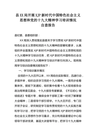 县XX局开展新时代中国特色社会主义思想和党的十九大精神学习培训情况自查报告