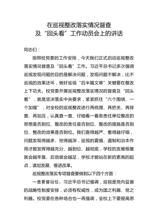 在巡视整改落实情况督查及回头看工作动员会上的讲话