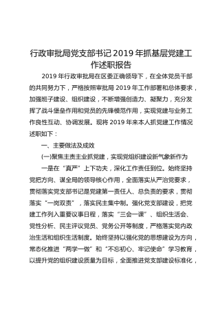 行政审批局党支部书记2019年抓基层党建工作述职报告
