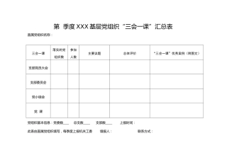 基层党组织“三会一课”汇总表