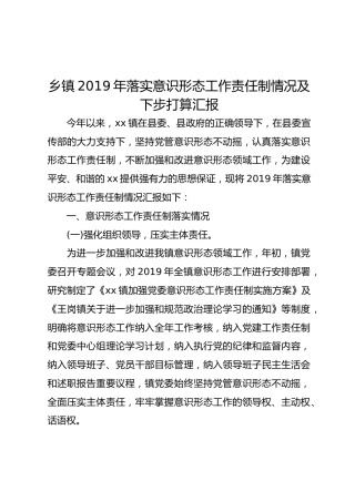乡镇2019年落实意识形态工作责任制情况及下步打算汇报