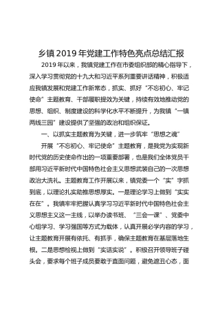 乡镇2019年党建工作特色亮点总结汇报