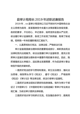 县审计局局长2019年述职述廉报告