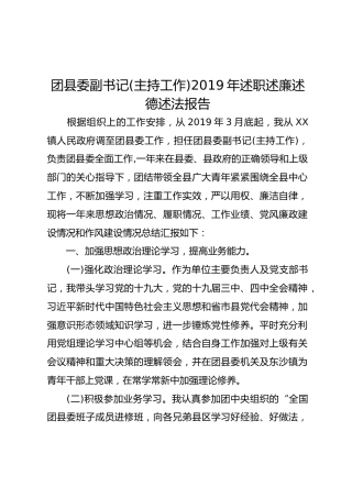 团县委副书记2019年述职述廉述德述法报告
