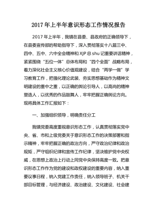 XX乡镇2017年上半年意识形态工作情况报告