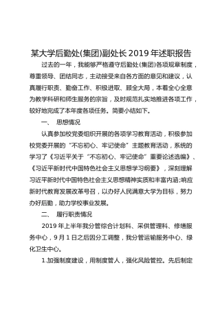 某大学后勤处(集团)副处长2019年述职报告