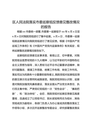 落实巡察组反馈意见整改情况的报告（1万字法院版）