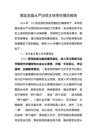 落实全面从严治党主体责任情况报告（企业版）