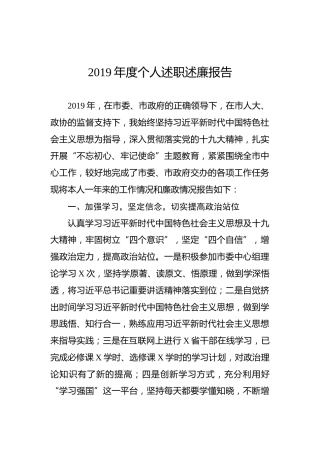 领导干部2019年述职述廉报告（3400字）