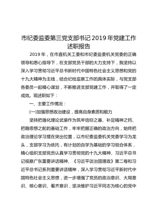 纪委监委党支部书记2019年党建工作述职报告