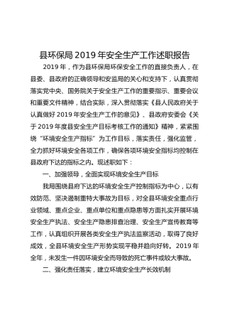 环保局2019年安全生产工作述职报告