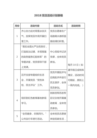 2018年度主题党日活动计划表格